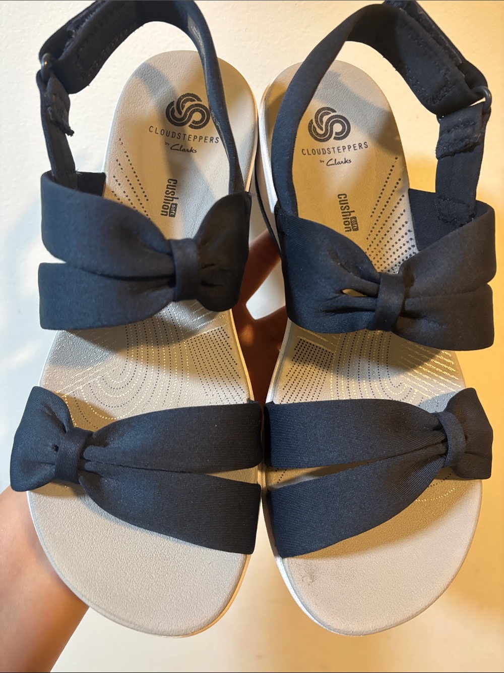Cloudsteppers by Clarks Black Bow Wedge Sandals